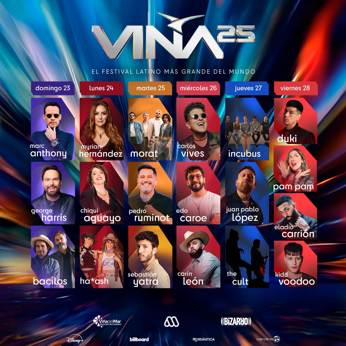 elfestival's tweet photo. ¡La parrilla está lista para #Viña2025! 🎤✨
Del 23 al 28 de febrero, la Quinta Vergara vibrará con los mejores artistas de la música latina y el humor. 🌟

🎟️ Venta de entradas por @puntoticket:
🔥 Preventa exclusiva Claro y Santander:
🗓️ Jueves 26 de diciembre (12:30 hrs).
📣 Disponible por 24 horas o hasta agotar stock.

🎟️ Venta general:
🗓️ Viernes 27 de diciembre (13:00 hrs).

¿Listos para vivir el festival más grande de Latinoamérica?