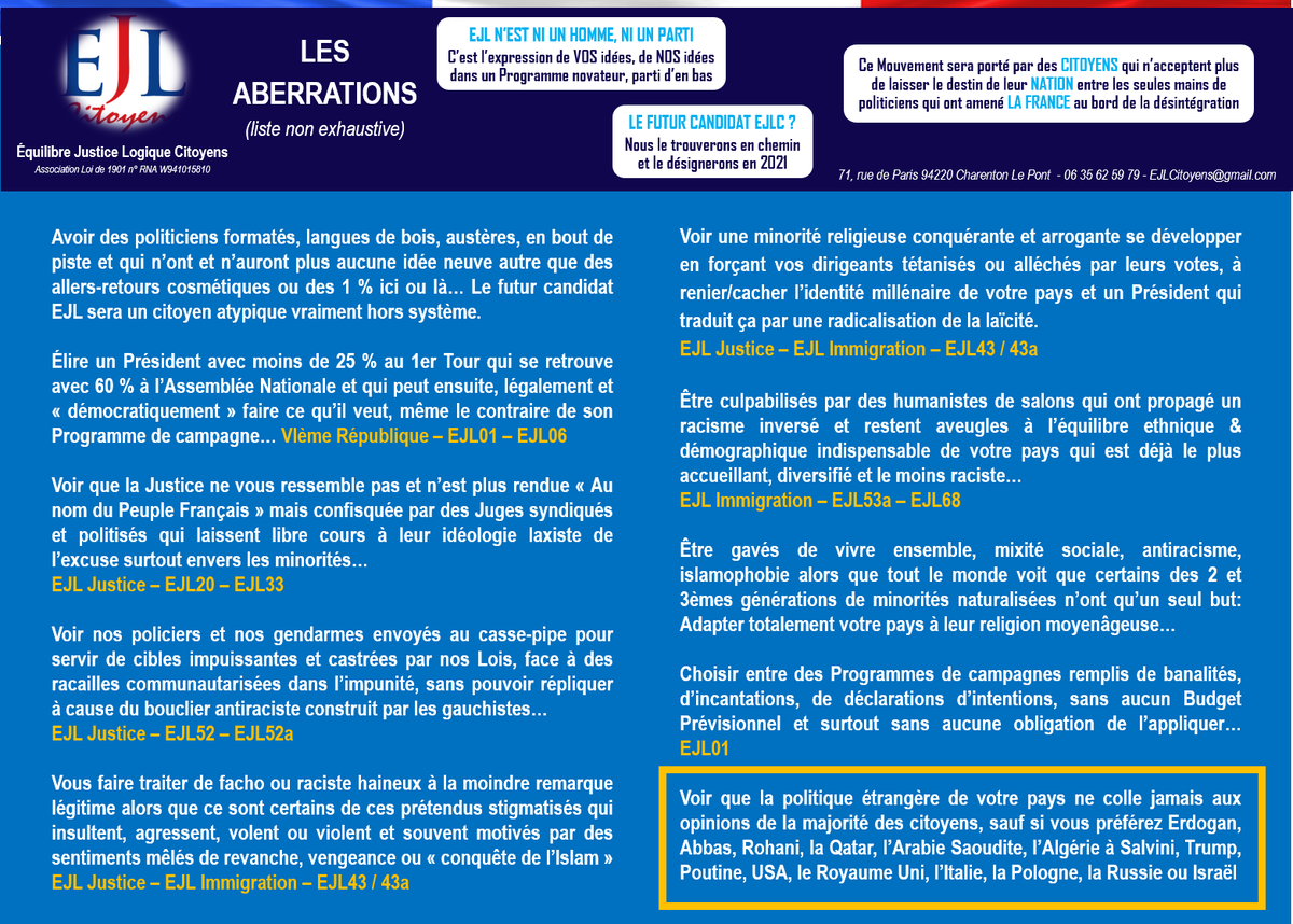 Walter_Boujenah's tweet photo. 🆘THREAD #EJLPROG
📺https://t.co/EhTZGrOQP7
Revenons à la base et sur le sujet principal d'@ejlcitoyens à savoir la réforme profonde de la Vème République prônée depuis 2017, dans le cadre d'un #BigBangInstitutionnel #EJLSYST
📺https://t.co/CyrHpqSIgg
⏬https://t.co/tV49NLwfZ0
Voici une version résumée (dernière mise à jour en 2021 à améliorer si un jour les patriotes se réveillent pour #AutreChose #QuoiAvantQui)
Il y a tellement de propositions inédites qu'il me faudrait une heure pour expliquer la logique de chaque mesure dont certaines peuvent paraître, au premier abord, illogiques... Quel média "dit résistant ou alternatif" me donnera l'occasion de VOUS convaincre ? En 6 ans, zéro 🙂