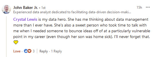 I can't think of a better way to wrap up 2024 than finding out that I am someone's data hero. 😭💙 
Mic drop...I'm out. 🎤