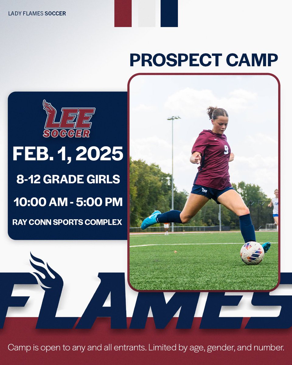 Lee Women's Soccer (@leeuwsoccer) on Twitter photo Prospect camp is almost here‼️
Click the link to sign up‼️
🔗: leewomenssoccer.totalcamps.com/shop/EVENT
#FiredUp🔥 Prospect camp is almost here‼️
Click the link to sign up‼️
🔗: leewomenssoccer.totalcamps.com/shop/EVENT
#FiredUp🔥