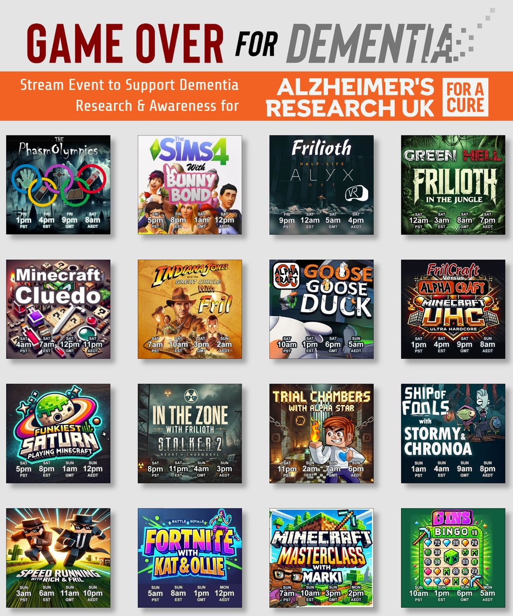 Kat_Philp's tweet photo. 9pm tonight marks the start of GAME OVER for DEMENTIA a charity weekend to help raise funds for this amazing charity. I will be streaming the UHC on Saturday night, then on Sunday afternoon I will be live with some Fortnite. Check https://t.co/OpewcgPXCk for the full schedule. https://t.co/mgYnM0Wr1E