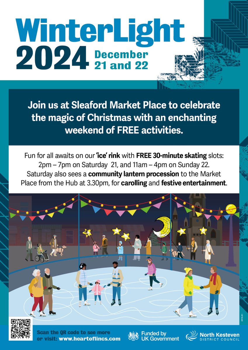 🎉 WinterLight is coming to Sleaford this weekend (21st &amp; 22nd Dec)! 🎄
Enjoy FREE ice skating, carolling, a lantern procession, Santa’s Sleigh photobooth, dance performances &amp; more! Plus, FREE parking at NKDC car parks all weekend.
🗓️ Sat: 2-7pm | Sun: 11am-4pm
