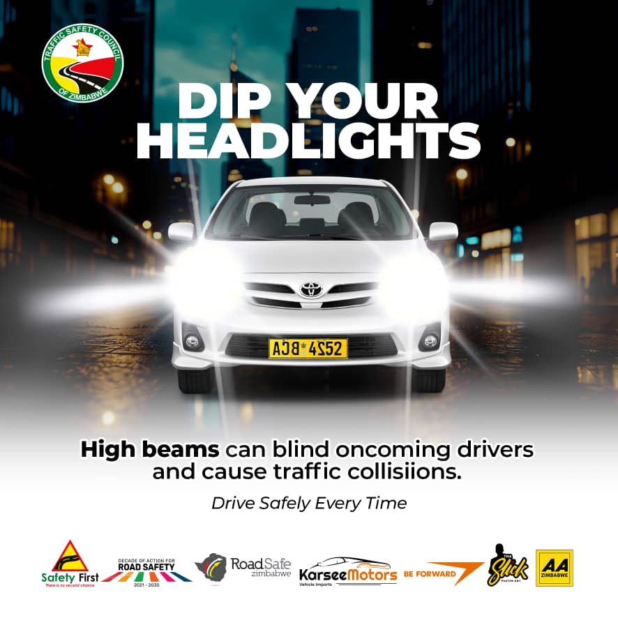 This festive season, lets keep the roads safe for everyone.  Dip your headlights to avoid blinding other drivers and reduce the risk of road crashes.  Drive Safely and responsibly every time!

#SafetyFirst #RoadSafety #DriveResponsibly #FestiveSeason #DriveSafeZimbabwe