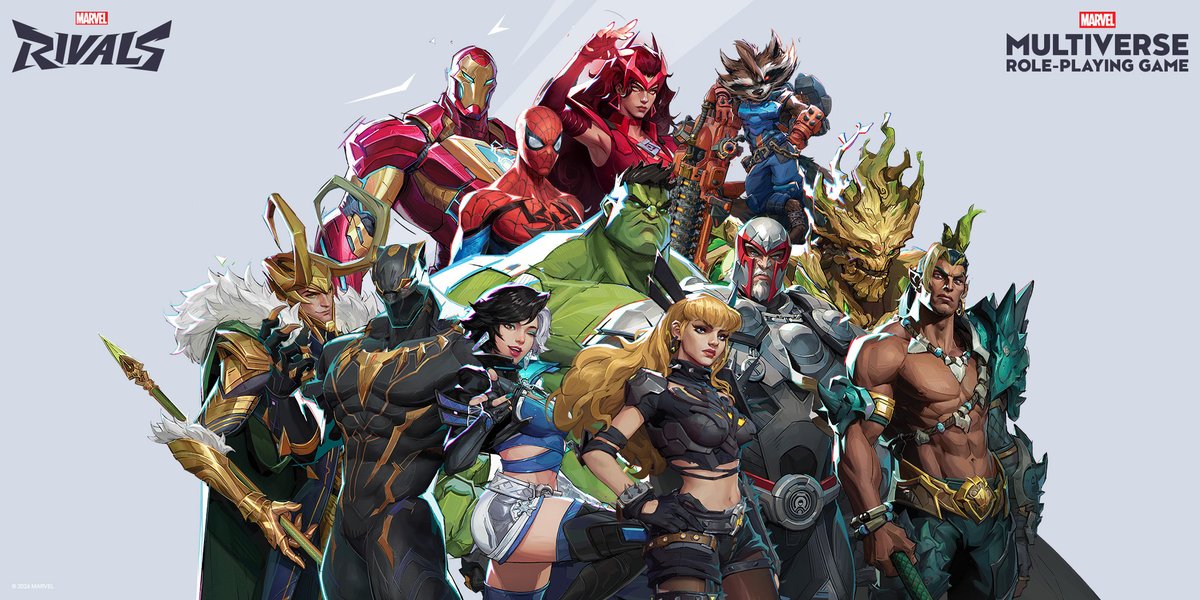 Marvel's tweet photo. Take the game offline with new #MarvelRivals-inspired free character sheets, Yggsgard Royal Palace map, and Domination mode now in the 'Marvel Multiverse Role-Playing Game'! Play now: https://t.co/L9t3rJd33t #MarvelRPG https://t.co/sakGfdn1lE