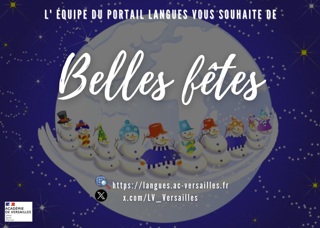 Chers et chères collègues
en cette période qui approche, nous vous souhaitons des moments chaleureux entourés de vos proches. Que ces fêtes soient emplies de joie et de bien-être pour vous.
A 2025 !
L'équipe du Portail langues