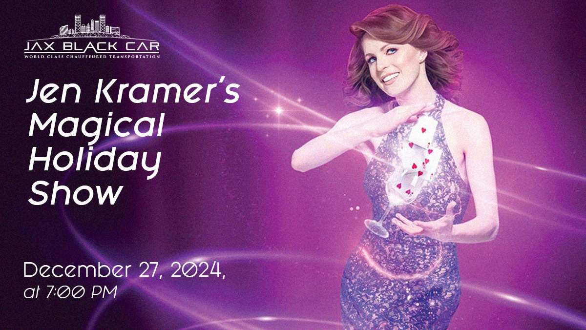 JAXBLACKCAR's tweet photo. ✨ Prepare to be amazed by Jen Kramer's Magical Holiday Show! ✨ 
This enchanting performance will transport you to a world of wonder and delight, filled with incredible illusions, captivating storytelling, and holiday cheer.  

.  
#jaxblackcar #chauffeuredevents https://t.co/sMf18gFJfv