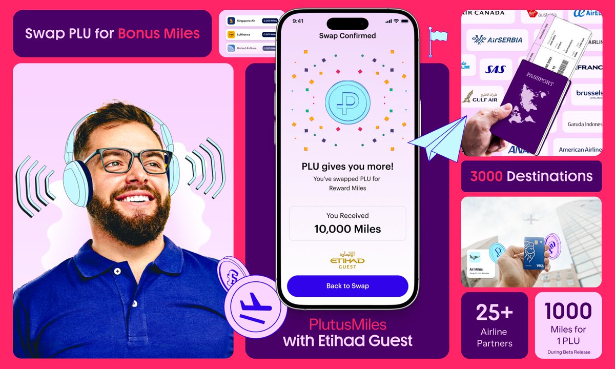 plutus's tweet image. Plutus is Now an Official Partner of Etihad Guest ✈️
We are collaborating to provide you with access to over 25 partner airlines, including KLM and Air France, covering the most popular routes 🗺️ Enabled by qiibee.