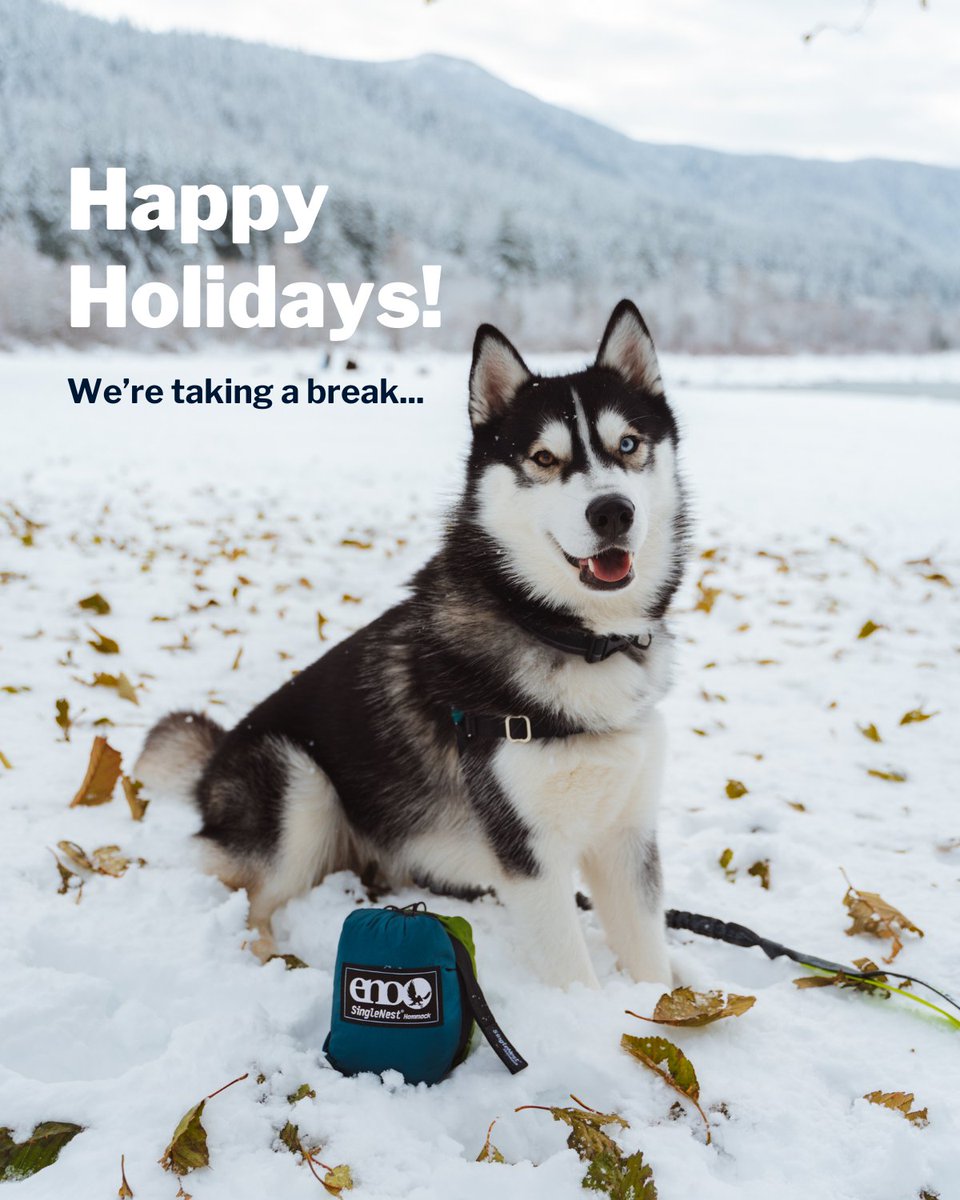 ENOHammocks's tweet photo. The ENO team is taking a break for the holidays. 

Any orders placed after 12pm ET on 12/20/24 will be shipped out once we return on 1/2/2025. We appreciate your support. 

We’re excited to share what we have planned for 2025, so thanks for being here. ❤️ https://t.co/mLcpNB6UtA