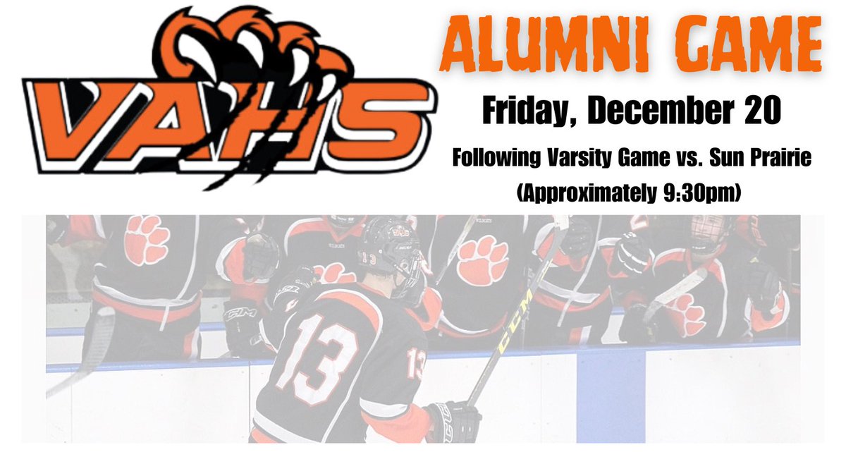 vahshockey's tweet photo. Alumni Game.  Tonight following Varsity game at VIA. https://t.co/UXlEqkb2XJ