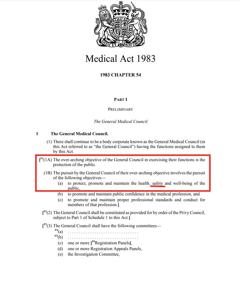 Art_Li's tweet photo. Massey/GMC asking @RCoANews to extend beyond what the Royal College experts believe is SAFE scope in order to accommodate some AAs may well be in breach of GMC's statutory objective under Section 1(1B)(a) [and possibly (c) too].

One may also argue it shows patent bias. https://t.co/QksfeG9ZOs