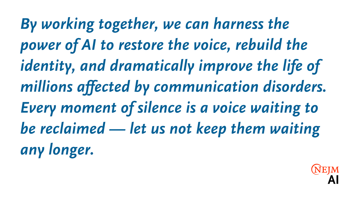 Perspective by <a href="/fatimanmirza/">Fatima N. Mirza</a> and colleagues: AI Grand Rounds: Reclaiming Voice with AI nejm.ai/3ZyczHQ #ArtificialIntelligence