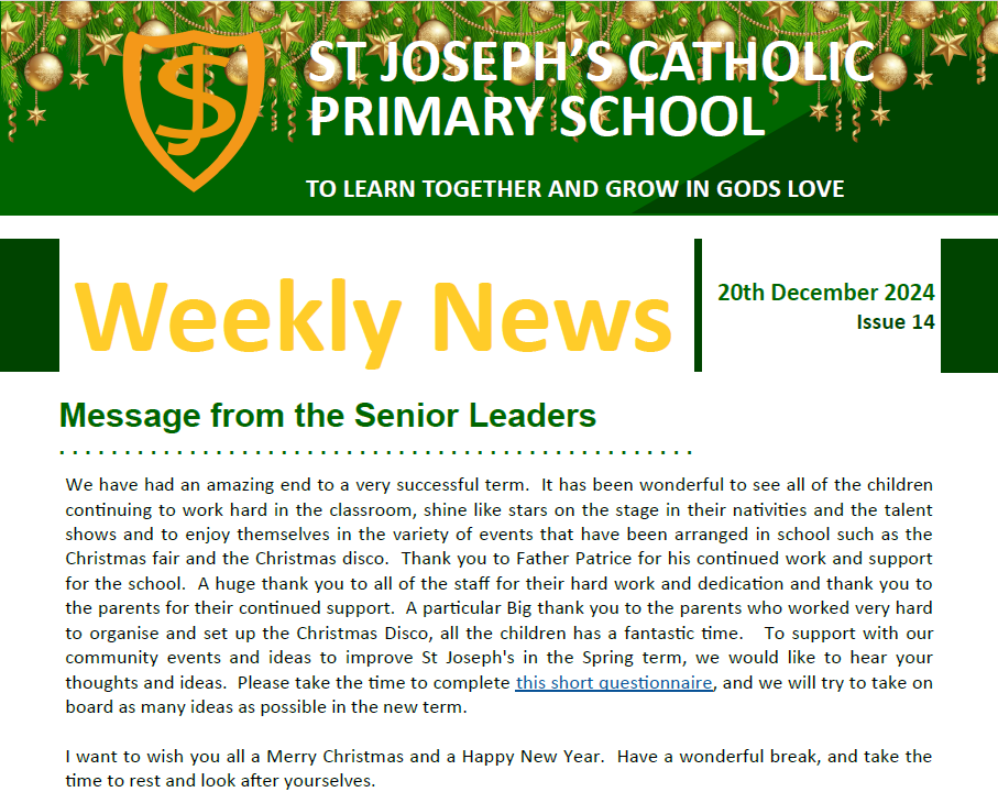 What a great week at St Joseph's.  Lots of Christmas prep and festive activities.  Have a read here... stjosephs.greenwich.sch.uk/page/?title=Ne……… #newsletter #weeklyupdate #school