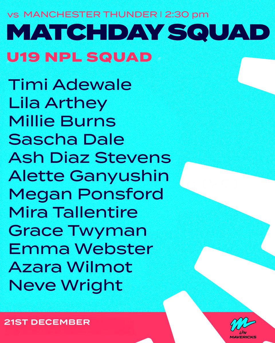 Our Under 19 &amp; 17 match day squad for tomorrow against <a href="/ThunderPathway/">Manchester Thunder Performance Pathway</a> 

#BeAMaverick 🩵🩷
