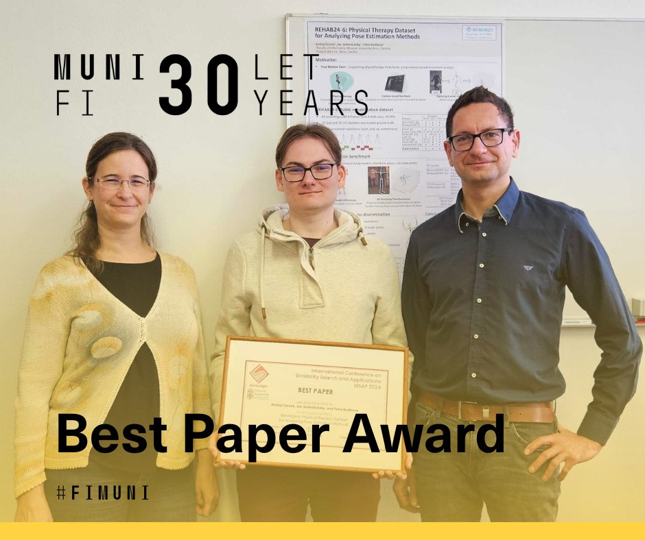 Fakulta informatiky MU (@fi_muni) on Twitter photo 🏆The team of Assoc. prof. Jan Sedmidubsky from <a href="/FI_MUNI/">Fakulta informatiky MU</a> in collaboration with <a href="/VisionCraftAI/">VisionCraft</a> bring home the Best Paper Award from <a href="/SISAPConference/">SISAP 2024</a>! Congratulations! 👏👏👏
🔗Read more: fi.muni.cz/app/news?feed_… 🏆The team of Assoc. prof. Jan Sedmidubsky from <a href="/FI_MUNI/">Fakulta informatiky MU</a> in collaboration with <a href="/VisionCraftAI/">VisionCraft</a> bring home the Best Paper Award from <a href="/SISAPConference/">SISAP 2024</a>! Congratulations! 👏👏👏
🔗Read more: fi.muni.cz/app/news?feed_…