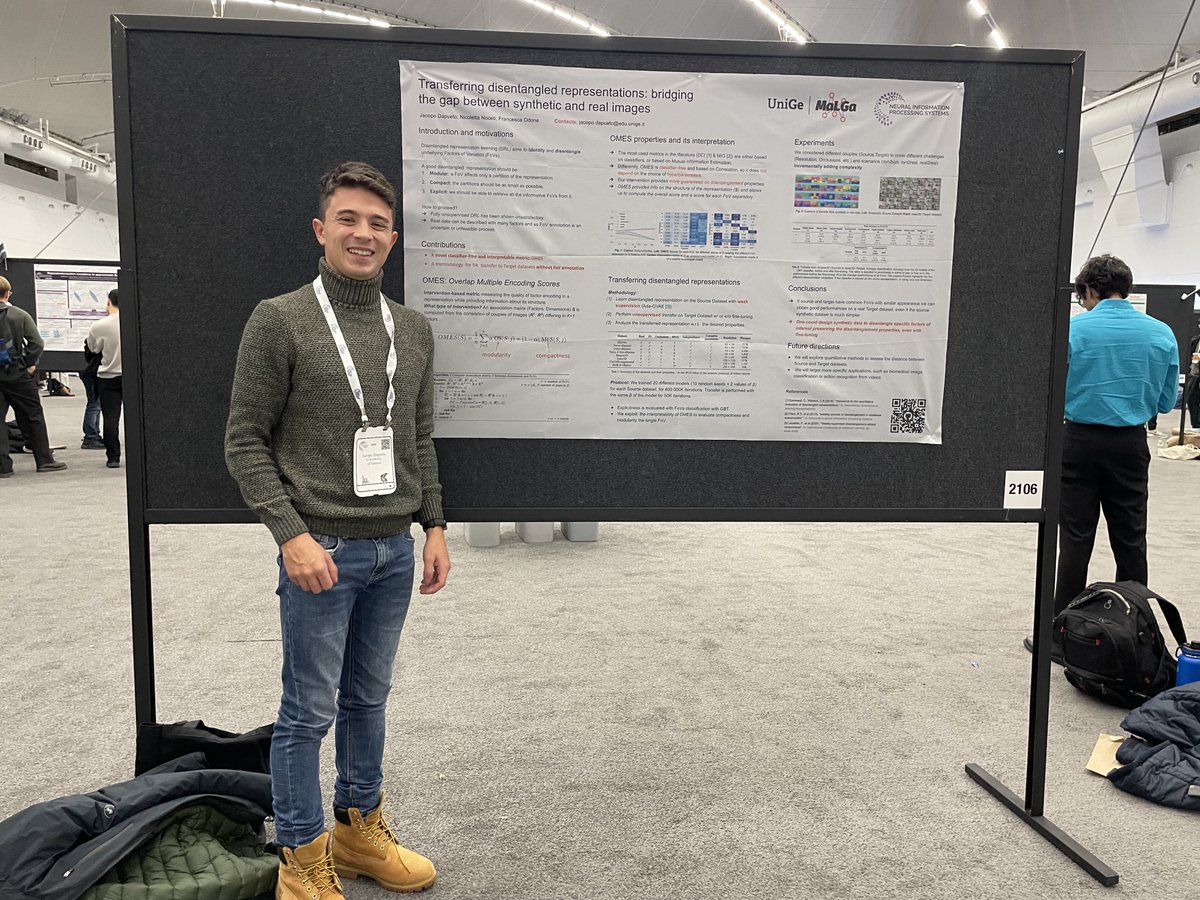 🎉 Congrats Jacopo on your NeurIPS 2024 paper "Transferring Disentangled Representations"! 

Your work on bridging synthetic &amp; real image representations introduces a new disentanglement metric &amp; shows promising transfer results.

📚 arxiv.org/abs/2409.18017

#NeurIPS2024  #MaLGa