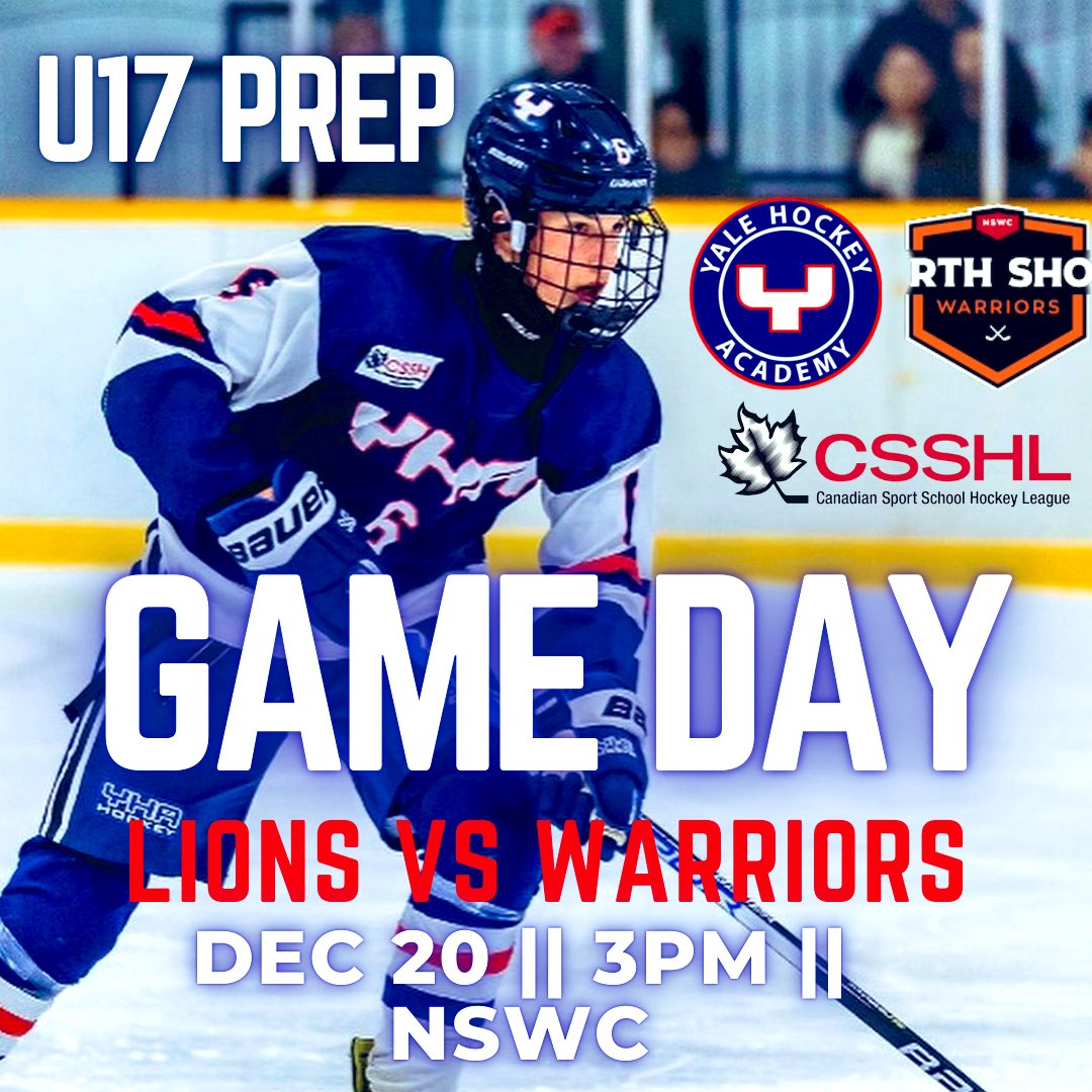 U17 PREP | GAME DAY

Lions 🆚 Warriors

🏒 | <a href="/CSSHL/">CSSHL</a> 
🆚 | <a href="/NSWHockey/">North Shore Warriors Hockey Academy</a> 
📍 | NSWC
🗺️ | Vancouver 
🗓️ | Dec 20
🕰️ | 3pm 
🖥️ | <a href="/FloHockey/">FloHockey</a>