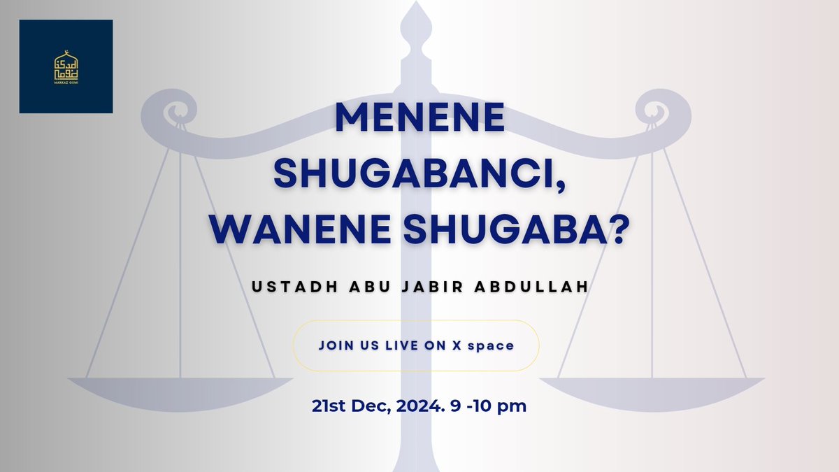Join us tomorrow together with our Ustadh 
Abu Jabir <a href="/PenAbdull/">Abu Jabir Penabdul</a> on the topic: Menene Shugabanci, Wanene Shugaba?
(What is leadership &amp; Who's a Leader?)

LIVE on X Space. 9-10PM