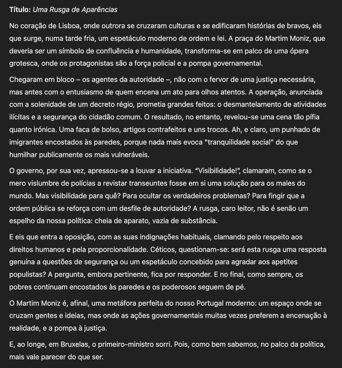 pedi ao chatgpt para comentar esta notícia como se fosse Eça de Queiroz. rtp.pt/noticias/polit…