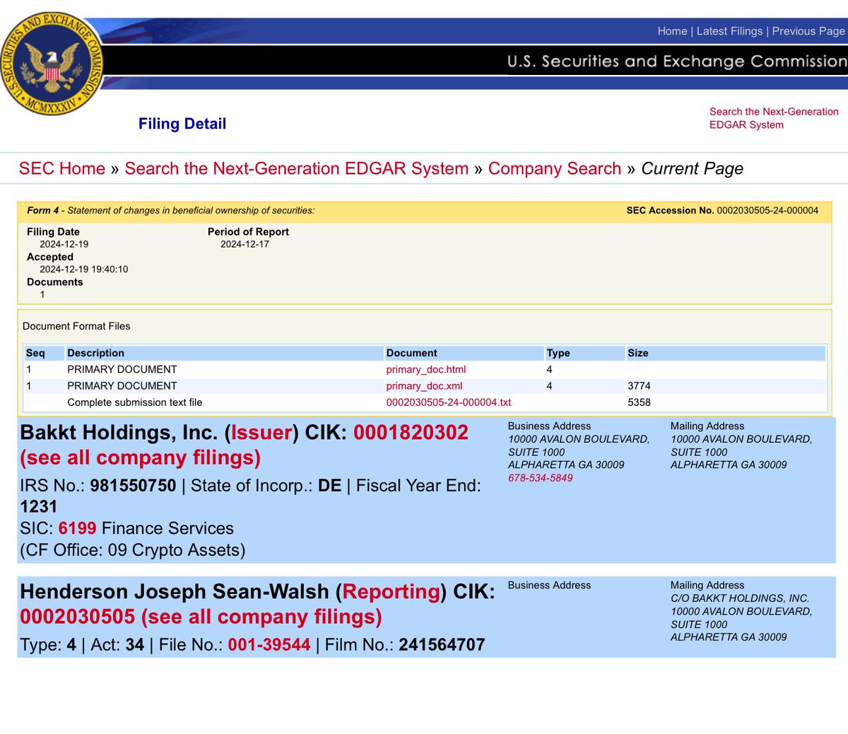 HOLYSHIT!!! BIG NEWS!!!
BAKKT registered a statement of change in securities interests (issued an equity transfer announcement) on December 19th!!! 
On the same day, Trump transferred his shares to a trust!!!
Who can tell me this is a fucking coincidence!!!
The news will be