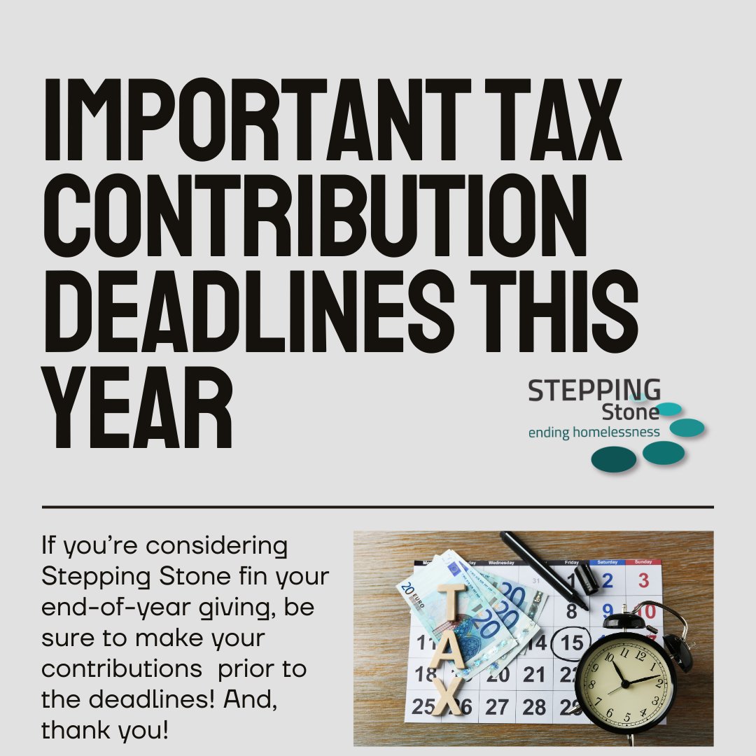 SteppingStoneEH's tweet photo. For many of our most generous benefactors, year-end giving is a significant part of their strategy. Here are some important dates to remember as you plan out your contributions - 
https://t.co/jX1k2DRz5t https://t.co/vbedOpgMwq