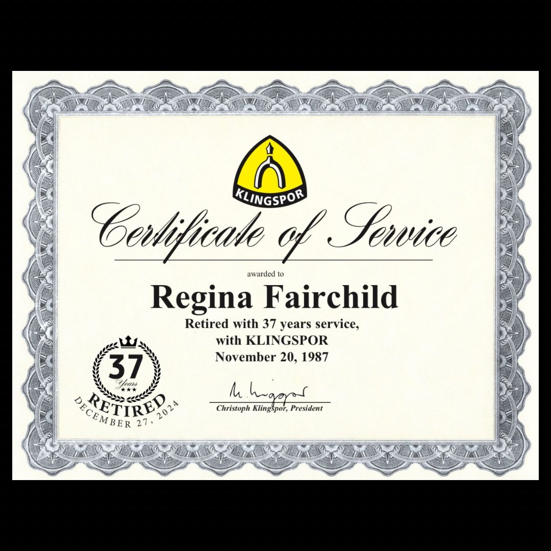 Cheers to Regina Fairchild on her well-deserved retirement after an incredible journey at Klingspor Abrasives since November 20, 1987! Your dedication and hard work have truly made a lasting impact. Wishing you all the best in this exciting new chapter! 
#klingspor