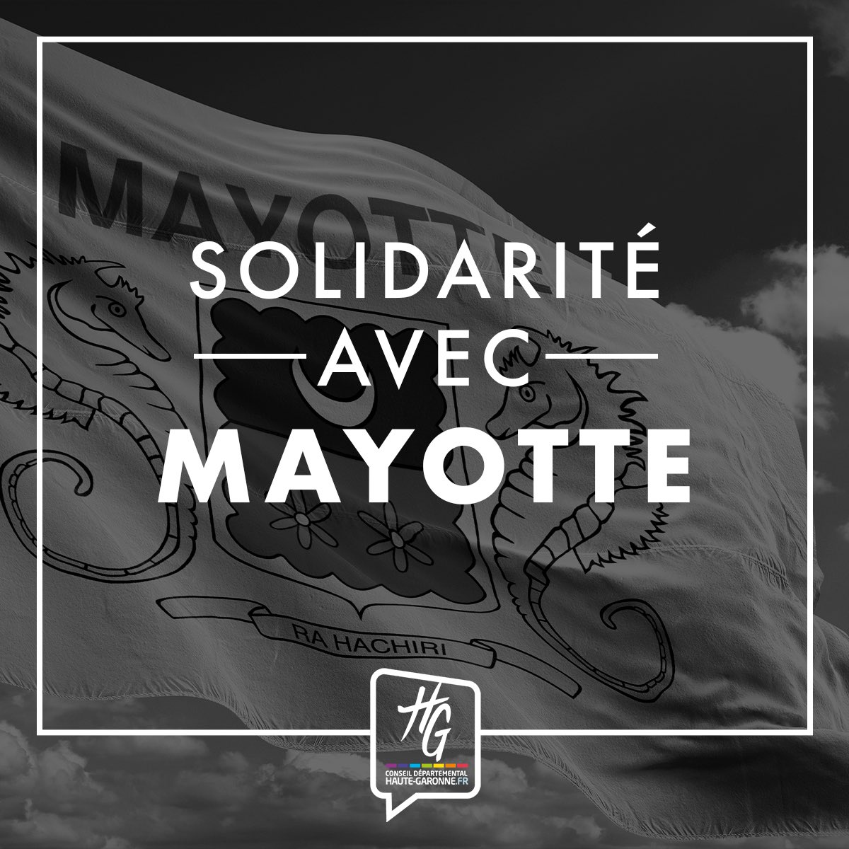 Face au drame qui touche #Mayotte, je soumettrai prochainement à l’Assemblée départementale l’adoption d’une aide exceptionnelle de 50 000 € de la <a href="/HauteGaronne/">Haute-Garonne</a> pour contribuer à la solidarité nécessaire envers nos compatriotes Mahoraises et Mahorais.