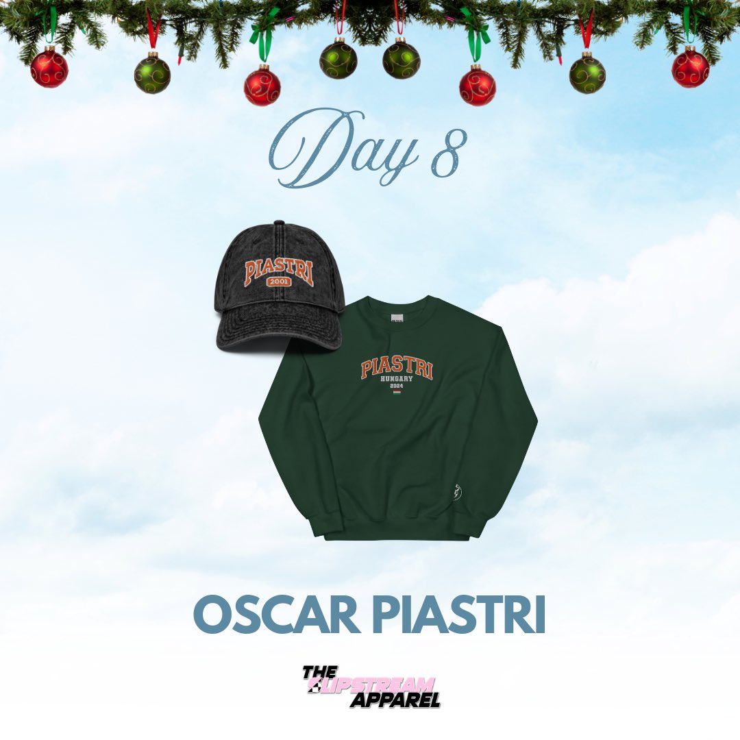 Day 8 🎁 for Driver #81 Oscar Piastri!

I know you guys have been waiting for his first win at the 2024 Hungarian Grand Prix.

Available now theslipstreamapparel.com