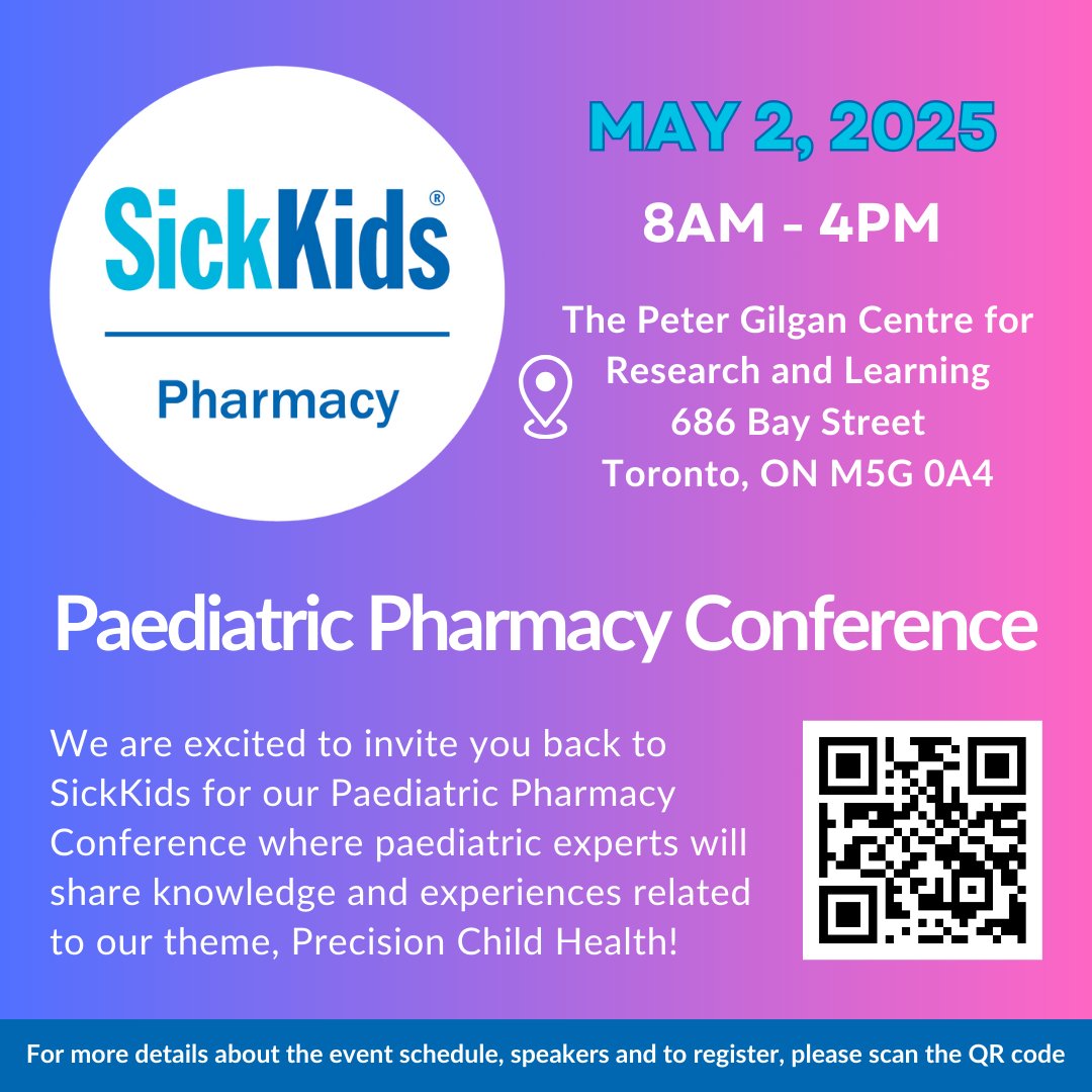 SickKidsRx's tweet image. SickKids is pleased to announce our Paediatric Pharmacy Conference returns for 2025! #PediatricRx #PedsPharm #TwitterRx Full Agenda and List of sessions: cvent.me/2NK2Z5