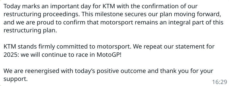Statement from KTM: