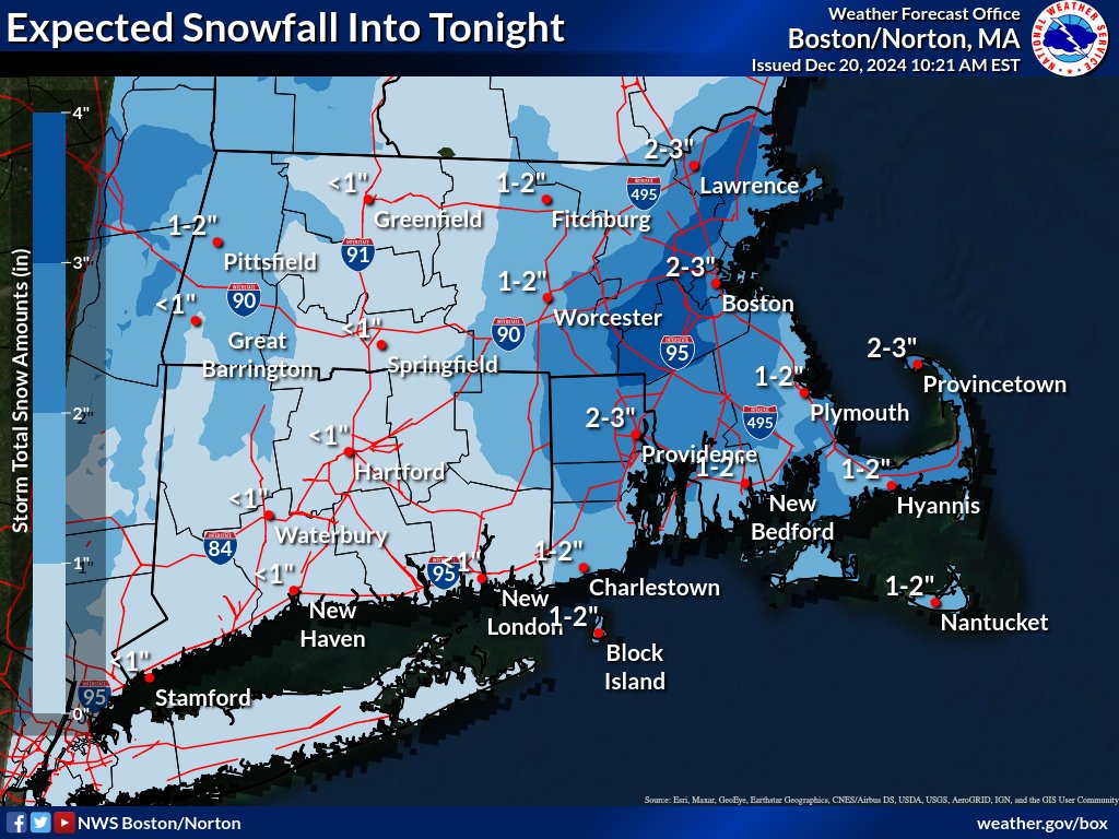 NWSBoston's tweet image. [Winter Weather Advisory] We have increased snow accumulations into the 2-4" range across parts of eastern MA/RI. Snow will expand in coverage through the afternoon and may result in a slippery late day commute. A Winter Weather Advisory has been posted.
