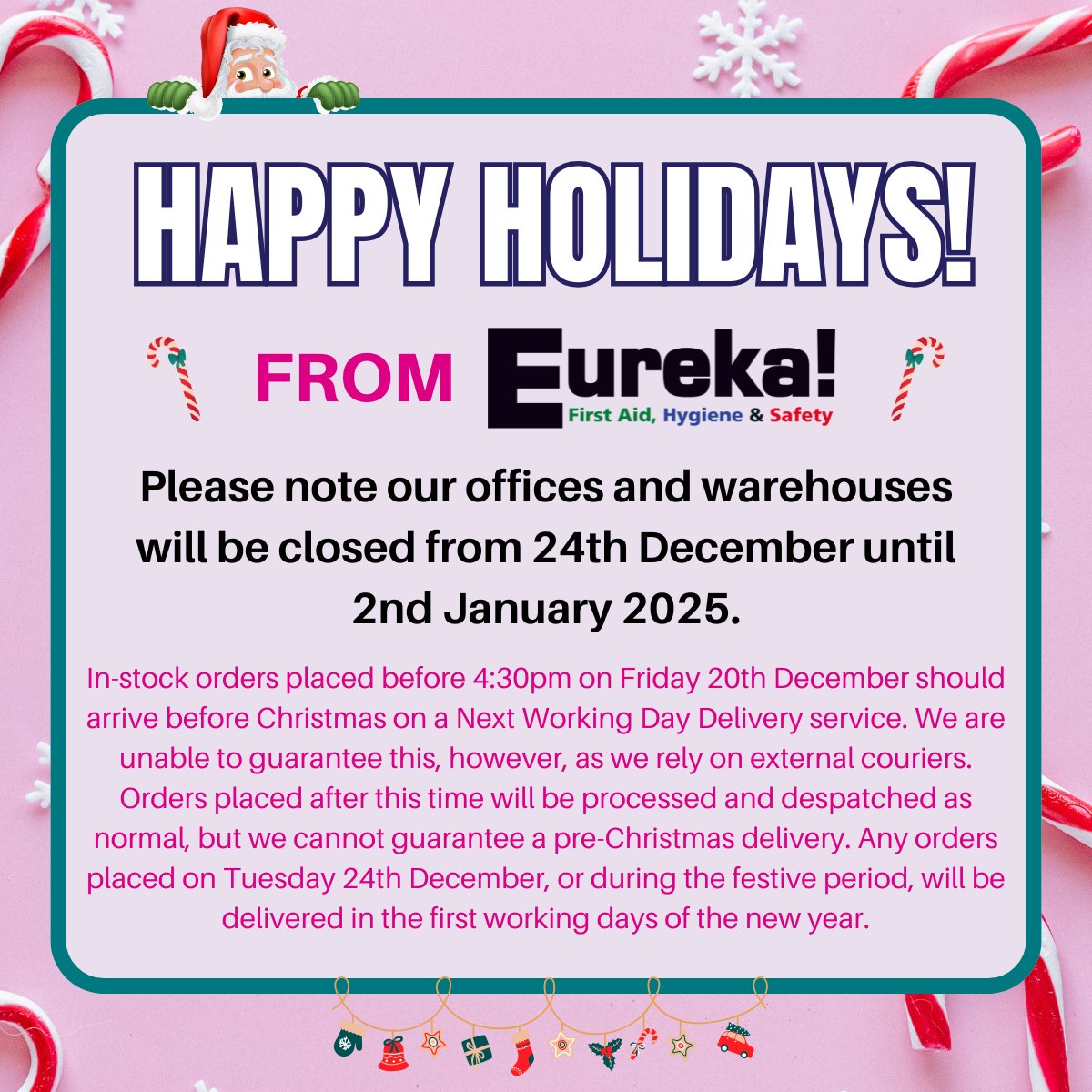 EurekaDirect's tweet photo. 🎄✨ Christmas Update from Eureka ✨🎄
Season’s greetings! As we prepare for the holidays, here’s what you need to know about Eureka’s festive schedule!

Thank you for choosing Eureka - wishing you a Merry Xmas &amp; a Happy New Year! 🎉

#Eureka #ChristmasUpdate #Christmas2024 #Xmas https://t.co/yIBKvwSWAF
