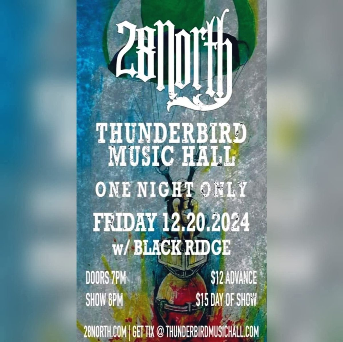 BlackRidgeMusic's tweet photo. 🎶 TONIGHT! 🎶

@28North return show at @TBirdMusicHall 🤘

Join us for our FINAL show of 2024! We hit the stage at 8PM! 🎷🎶🎸
 
🎟: https://t.co/DdrFcnSsXP

🌐: https://t.co/utBftLYr89

#return #thunderbird #music #28north #live #pittsburgh #rocknroll #tickets #tonight #band https://t.co/fKVmGNZbqd