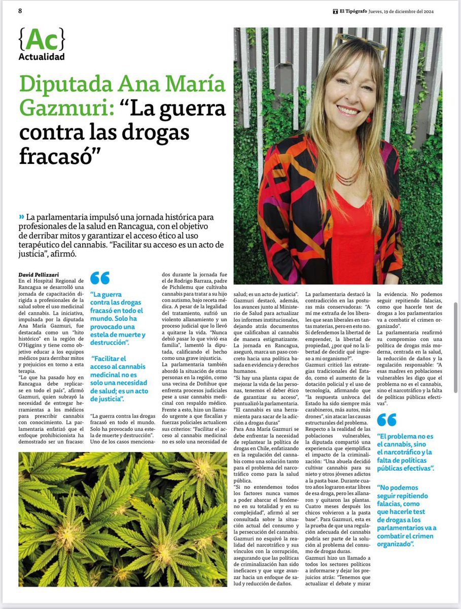 Comparto entrevista en <a href="/eltipografo/">El Tipógrafo</a>, donde hablamos de la jornada de capacitación que se realizó a los equipos de salud de la Región de O’Higgins sobre uso medicinal de cannabis. Estamos avanzando en la correcta implementación de las leyes y reflexionando sobre la necesidad de