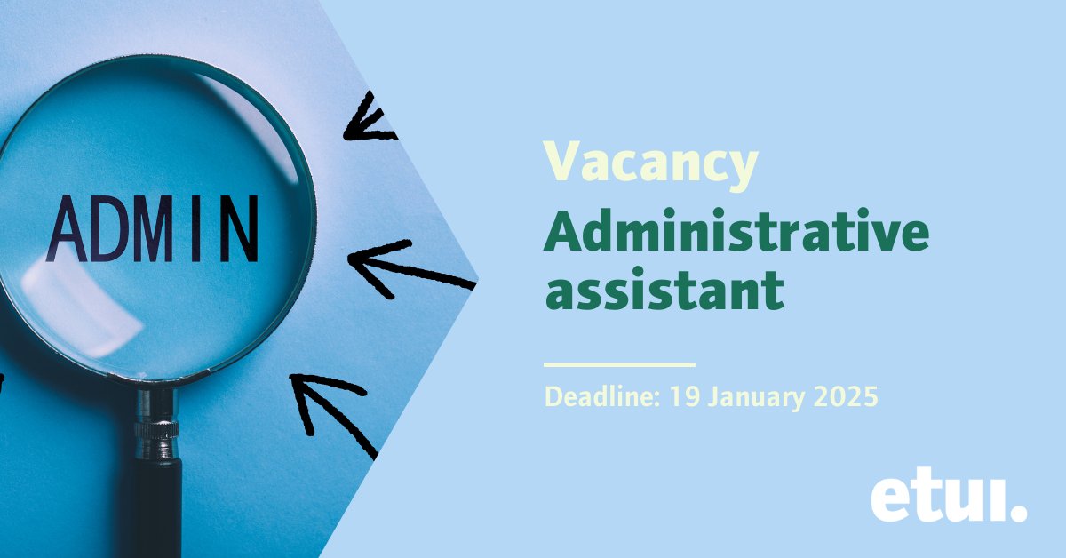 ETUI_org's tweet image. 📢 Job alert
The ETUI is seeking an administrative assistant to join our team!
🗓️ Deadline for applications: 19 January 2025
See here for more details ➡️ etui.org/Z2L