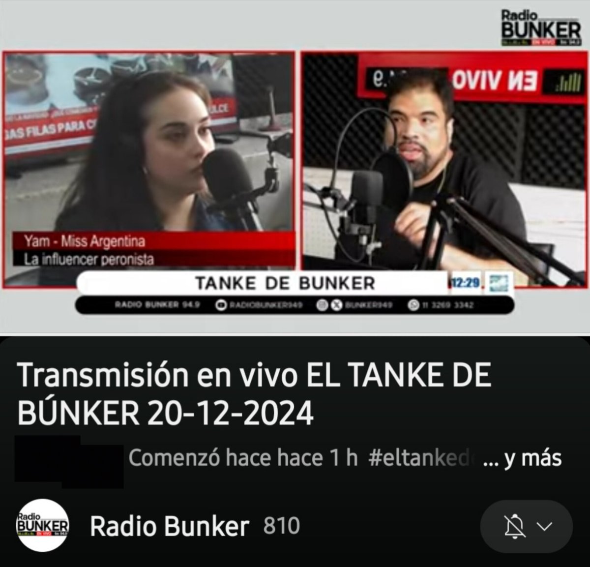✨by #MarcharProduccionArtistica 

💥AHORA💥 - RADIO EN VIVO - 
‼️SINTONIZA BUNKER‼️

#ENTREVISTA + #musica #EnVivo <a href="/yammissargOK/">Yam Miss Argentina</a> 👑🇦🇷
- ᴠᵒᶜᵃˡⁱᶻᵃⁿᵈᵒ ʟᵃ ʀᵉᵃˡⁱᵈᵃᵈ -

👉🏻 #ElTankeDeBunker <a href="/MarianoGenisso/">Mariano Genisso</a>
📲💻 <a href="/Bunker949/">Radio Bunker 94.9</a>

#MileiVerguenzaMundial #MileiDestruyeArgentina