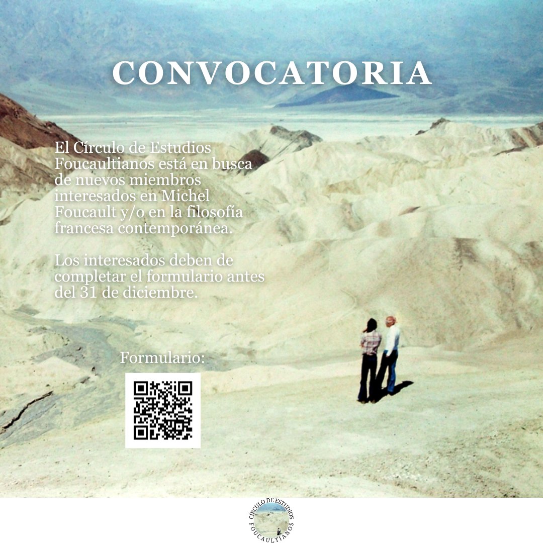 ¡Buscamos nuevos miembros!

El Círculo de Estudios Foucaultianos está en busca de nuevos miembros interesados en Michel Foucault y/o en la filosofía francesa contemporánea.

Rellenar el formulario hasta el 15 de enero.

(Solo para personas en Perú)