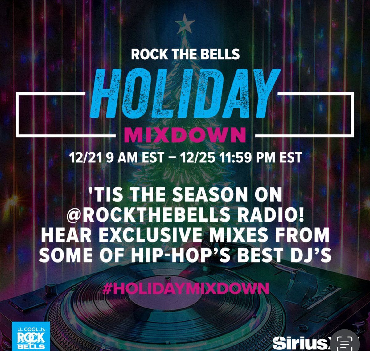 DjAktive's tweet photo. 'Tis the season on @rockthebells Radio! Hear exclusive mixes from some of Hip-Hop’s best DJ’s Sat 12/21-Wed 12/25 on @siriusxm Ch. 43. #HolidayMixdown https://t.co/zzCD72ZB55