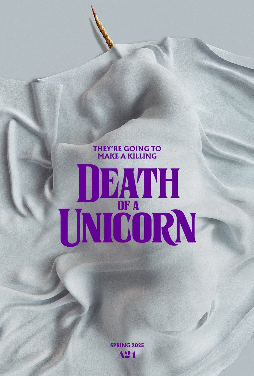 PosterUpdate's tweet image. Primeiro pôster de “Death of a Unicorn”, de Alex Scharfman.  

Estrelado por Paul Rudd, Jenna Ortega, Will Poulter, Téa Leoni e Richard E. Grant.

#DeathOfAUnicorn #JennaOrtega