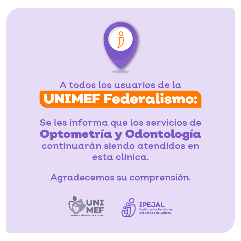 ¡Atención usuarios y usuarias de la UNIMEF Federalismo! 

Si necesitas acceder a los servicios de Odontología u Optometría, esta información es para ti.
