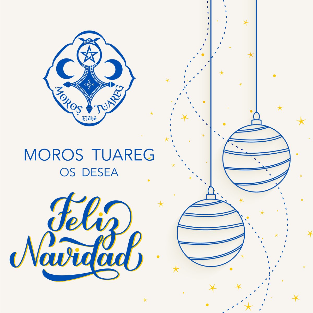 MorosTuareg's tweet photo. Desde la comparsa Moros Tuaregs queremos desearos unas FELICES FIESTAS‼️ a tod@s los que formáis parte de esta gran familia😇.

Brindemos🥂  por seguir disfrutando y haciendo fiesta 🥳

FELIZ NAVIDAD TUAREGS🎅🏼💙 https://t.co/Dng28BZeC4