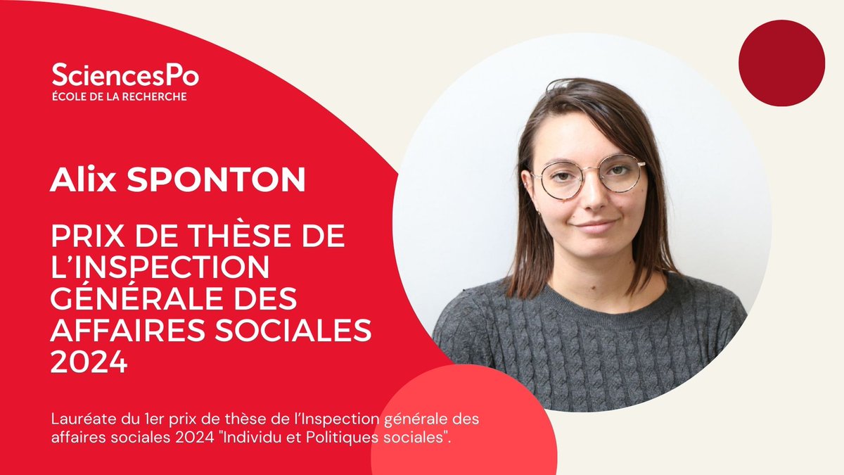 👏Félicitations à Alix Sponton, jeune docteure @CRIS_SciencesPo , qui vient de recevoir le premier Prix de thèse de l’Igas 2024 : Individu et Politiques sociales. 👇
sciencespo.fr/ecole-recherch…