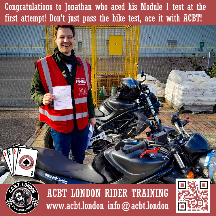 AcbtLondon's tweet photo. Congratulations to Jonathan who aced his Module 1 motorcycle test at the first attempt!
.
Don't just pass the #biketest ... Ace it with ACBT! ♠
.
🌏 https://t.co/kfvgeT9Zrc ☎️ 0208 331 1103
.
#motorbike #motorcycle #bikerlife #newbiker #londonbiker #DAS #learntorideamotorbike #motorbikeschool #motorcycleinstructor #motorcycleschool #whatareyouwaitingfor #trainingbike #motorbikelessons #blackheath #greenwich #kidbrooke #charlton #southeastlondon #motorbiketest #biketest #bigbikelicence #alicence #motorbikelicence #fulllicence #acbtlondon #happybiker #directaccess #passfirsttime