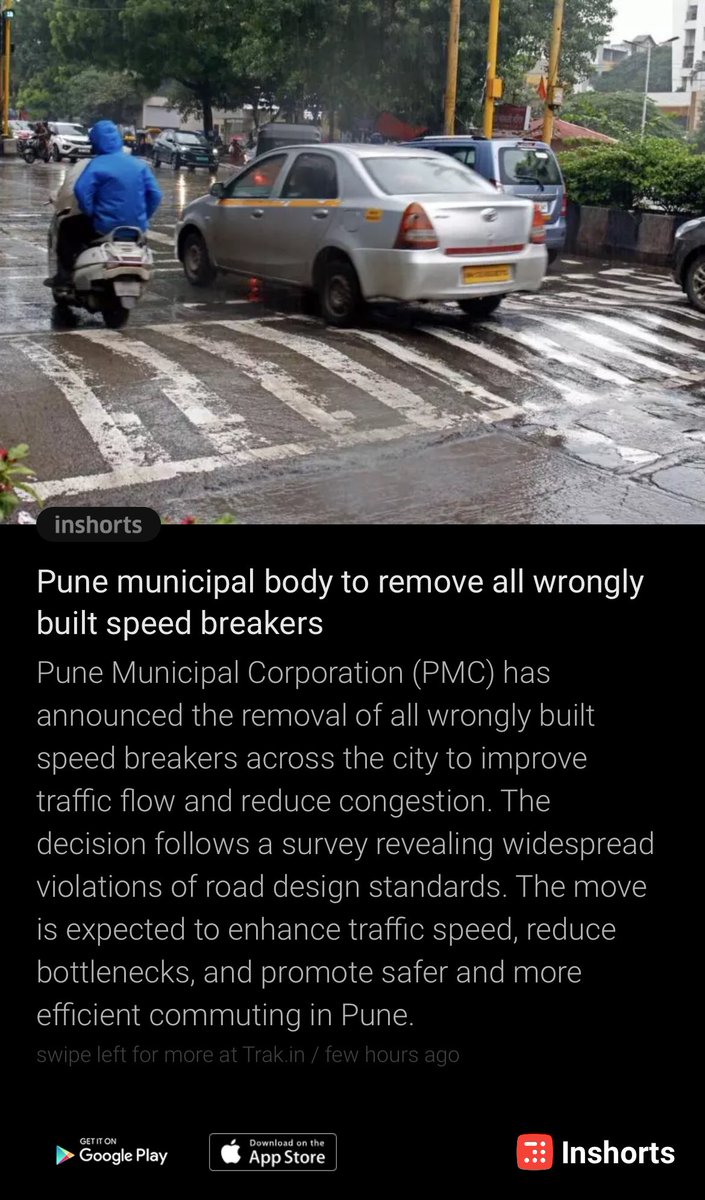 Why just Pune, it should be across the nation…

Pune municipal body to remove all wrongly built speed breakers
shrts.in/g7Ucp
 -via inshorts