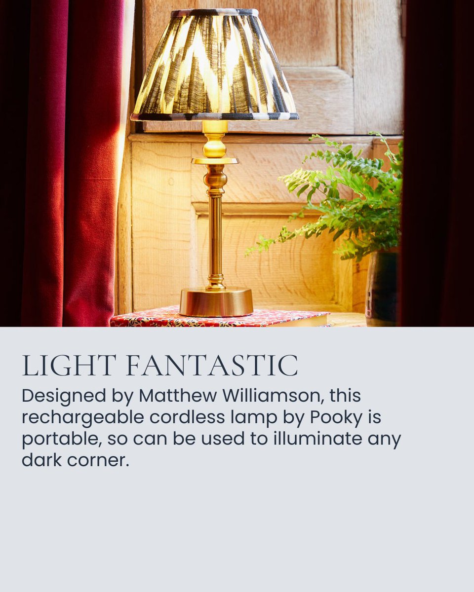 This month, we love winter buys for a cosy home ❄️

Designed by Matthew Williamson, this rechargeable cordless Phileas lamp is, in the world of lighting, revolutionary. Use it outside, on your dining table, or on a chair by the bath. <a href="/PookyLights/">Pooky</a>