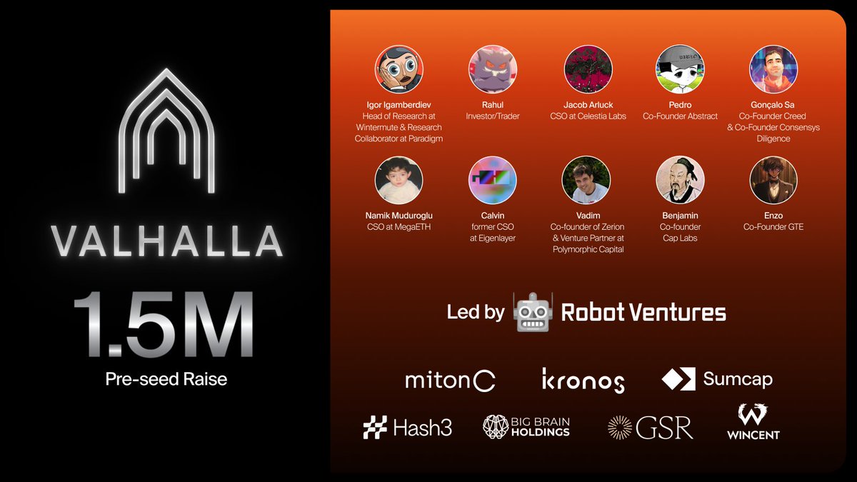 1/

Valhalla’s journey advances with the support of our $1.5M pre-seed round!

This marks a pivotal milestone in forging the first fully on-chain perpetuals exchange.