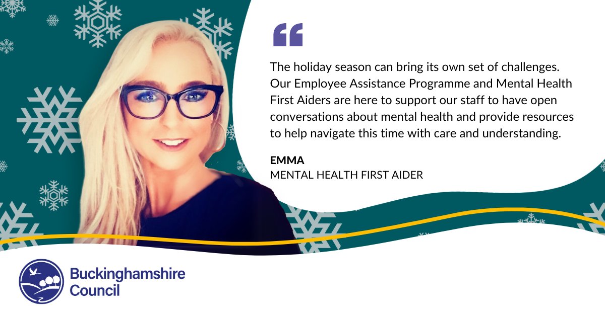 bucks_careers's tweet image. For some, the festive season can be a difficult time when it comes to mental health. That’s why our staff can rely on the support of a great #EmployeeAssistanceProgramme and #MentalHealth First Aiders, no matter the time of year.

#BucksCareers