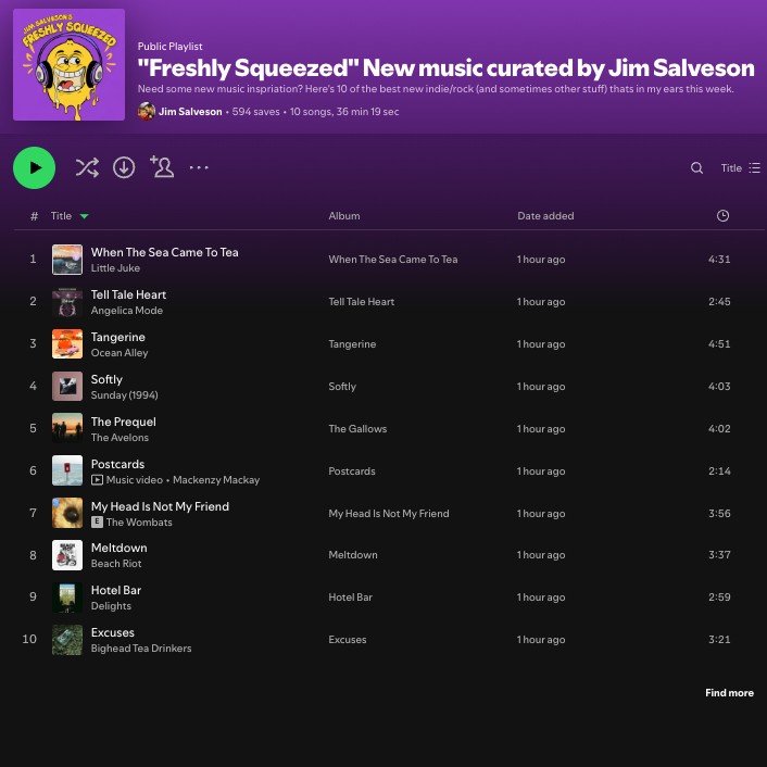 Its (probably) the final Freshly Squeezed playlist of 2024 and is jam packed with 10 of the finest new tunes I could lay my ears on.

Give it a save for a weekly update but more importantly... GET IT IN YOUR EARS!

open.spotify.com/playlist/76Qbr…