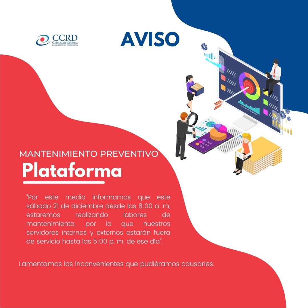 Por este medio informamos que este sábado 21 de diciembre desde las 8:00 a. m, estaremos realizando labores de mantenimiento, por lo que nuestros servidores internos y externos estarán fuera de servicio hasta las 5:00 p. m. de ese día”.

#CCRD