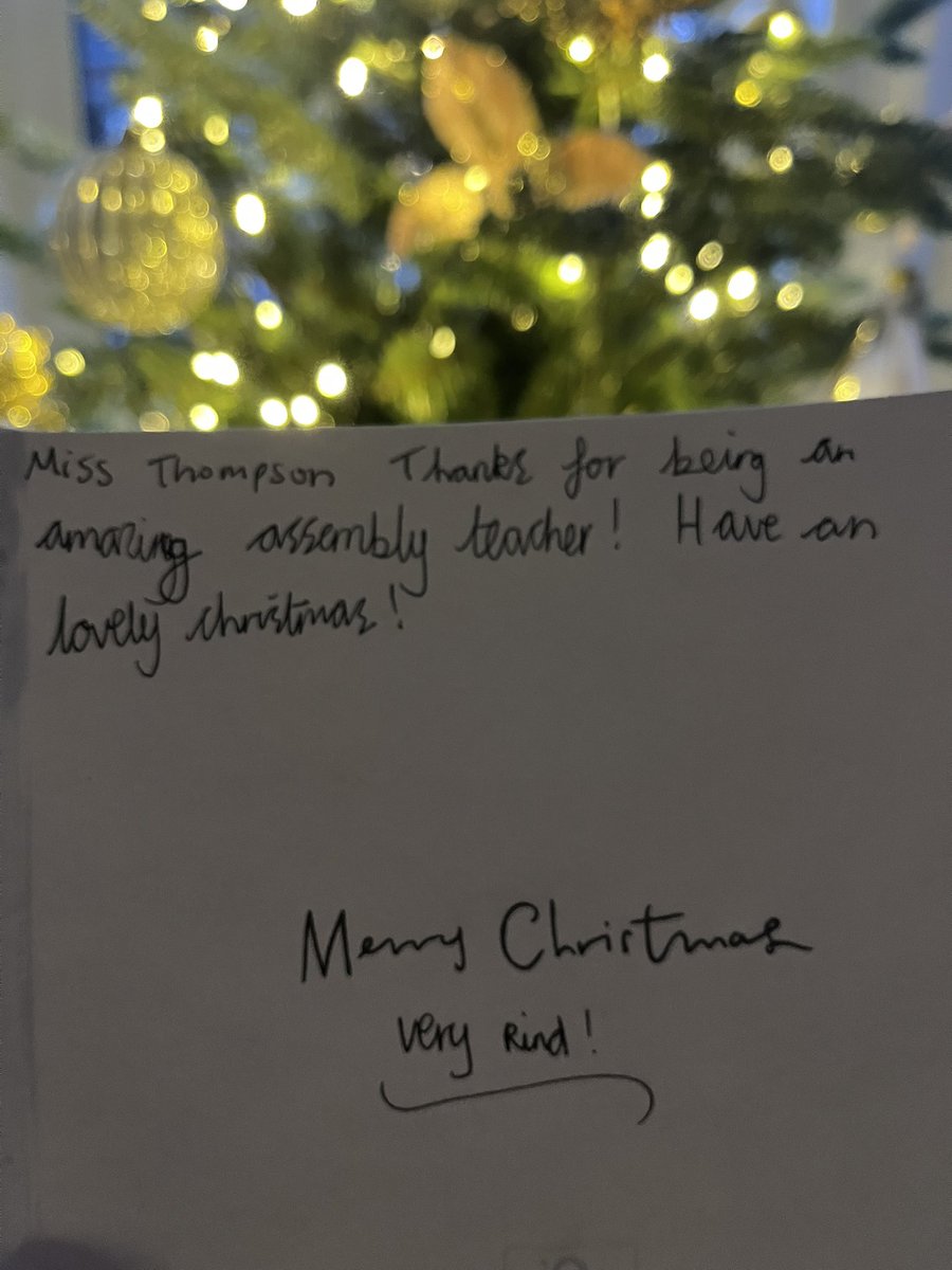 The Christmas holidays have arrived 🎄💝 Spoiled with lots of lovely gifts and cards from the children, this one in particular was special 🥹 “Assembly Teacher” my new title 😉🥰 very cute! Merry Christmas and Happy Holidays to all in our @KnightswoodP community ❄️ 🩵