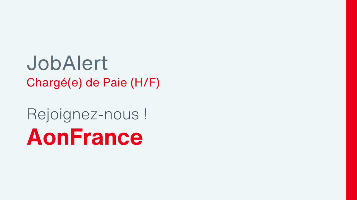 Aon France #Recrute | Chargé(e) de Paie en CDI !  

Postulez dès maintenant 👉 welcometothejungle.com/fr/companies/a…   

#Rewards #JobAlert #Assurance #RessourcesHumaines